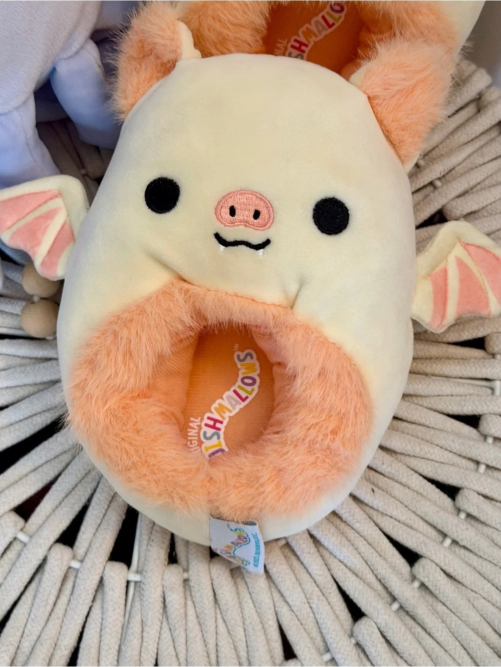 Squishmallows Meghan Yellow Bat Slippers Karina the Cat in Stacy Squid Costume